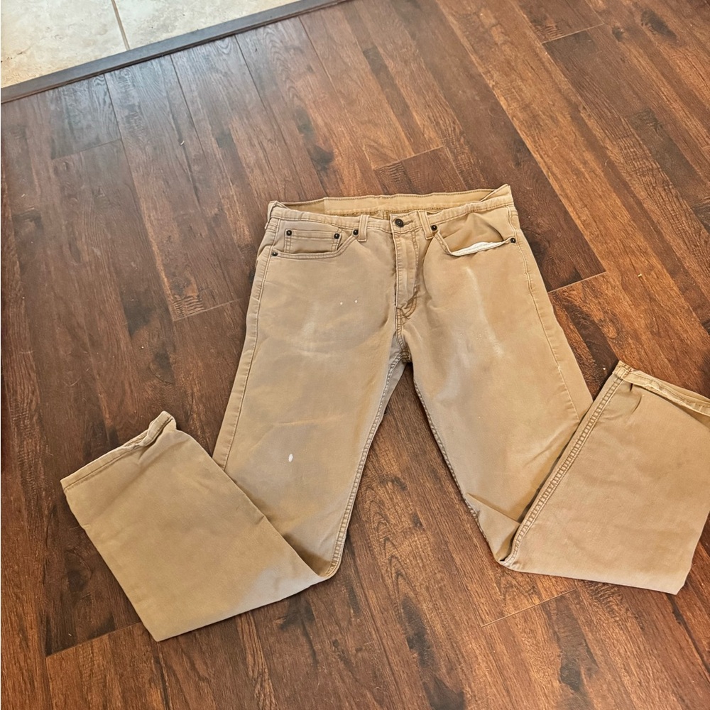 Levi's 505 Khaki Denim Jeans Distressed - Picture 5 of 10